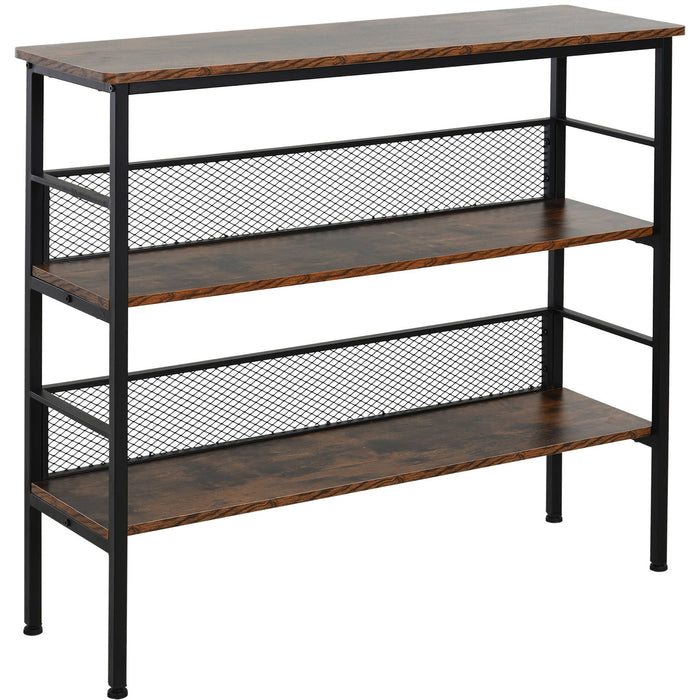 Industrial Storage Shelves, 3-Tier, Metal Frame, Black Brown