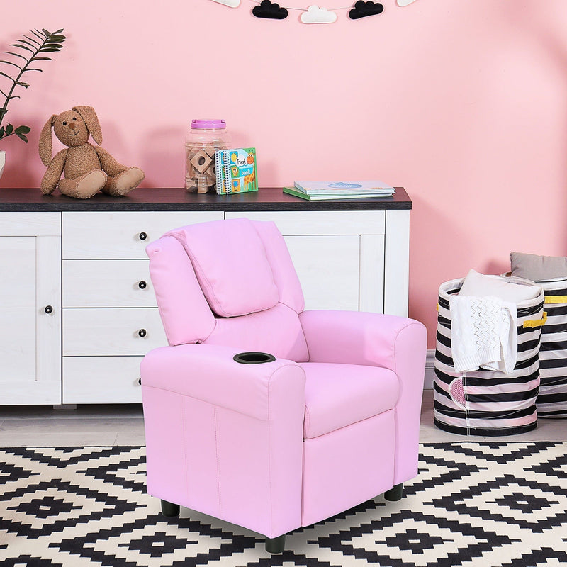Childs Recliner Chair with Cup Holder - Pink
