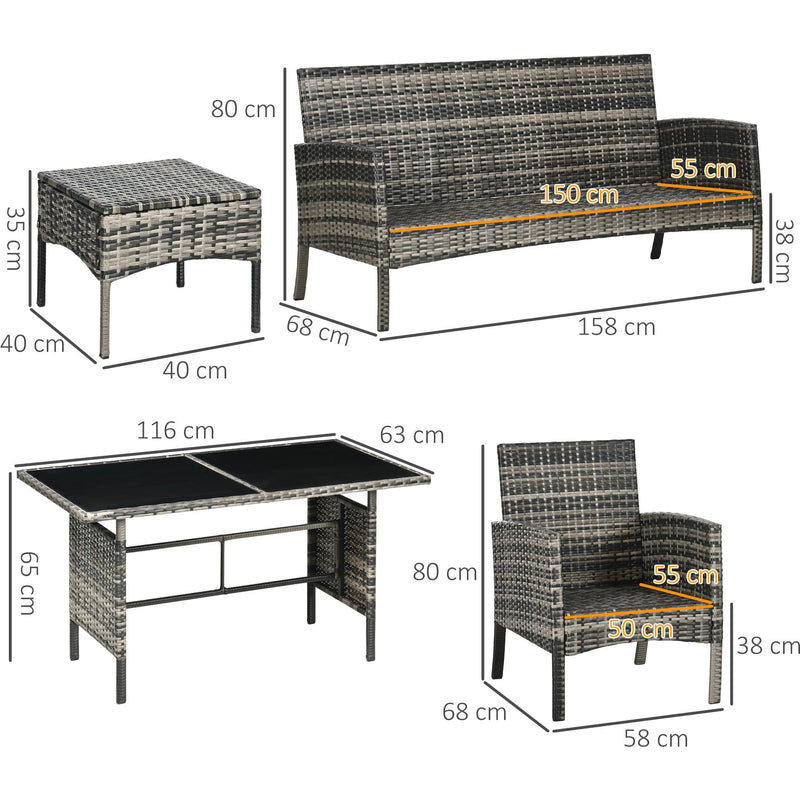5 Seater Rattan Garden Furniture Set, Grey