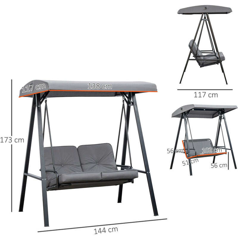 Garden Swing Chair 2 Seater, Grey Outsunny