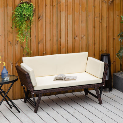 2 Seater Rattan Sofa Daybed Bench with Cushions Outsunny