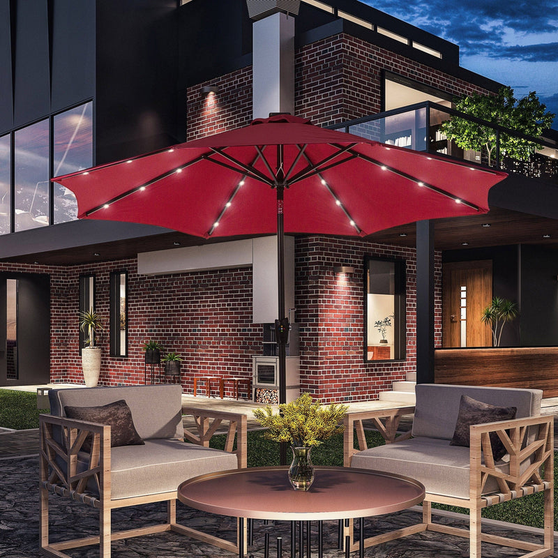 2.7m Garden Umbrella With Lights, Tilt, Crank