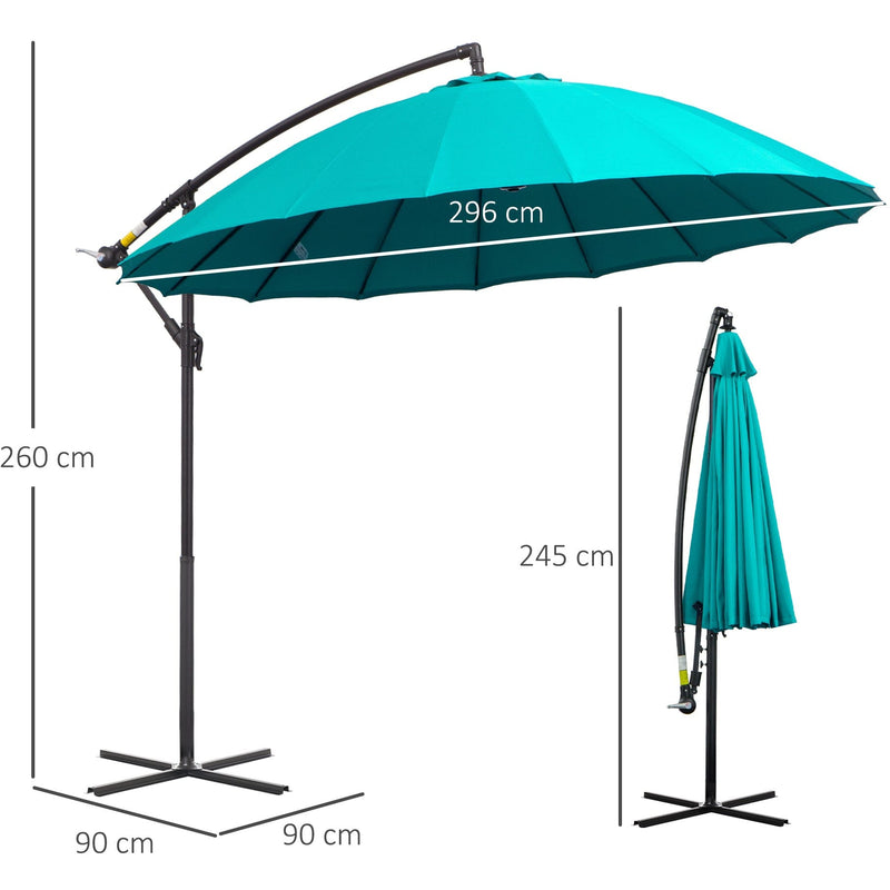 3m Shanghai Cantilever Parasol - Crank Handle, 18 Ribs