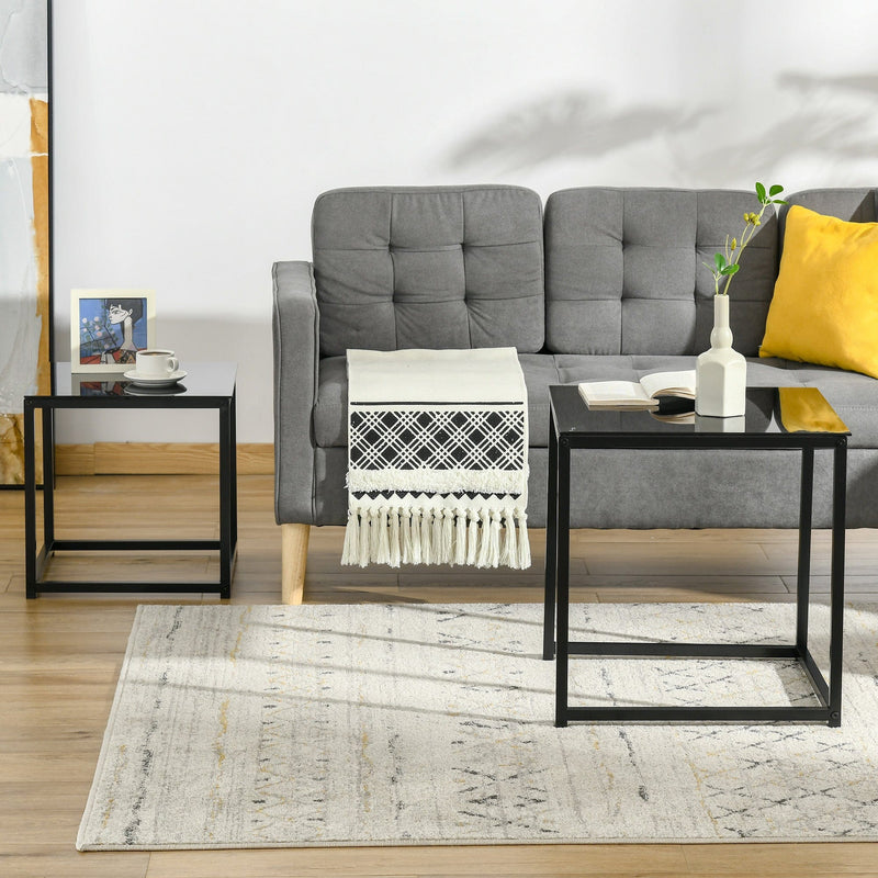 Set of 2 Black Glass Nested Tables