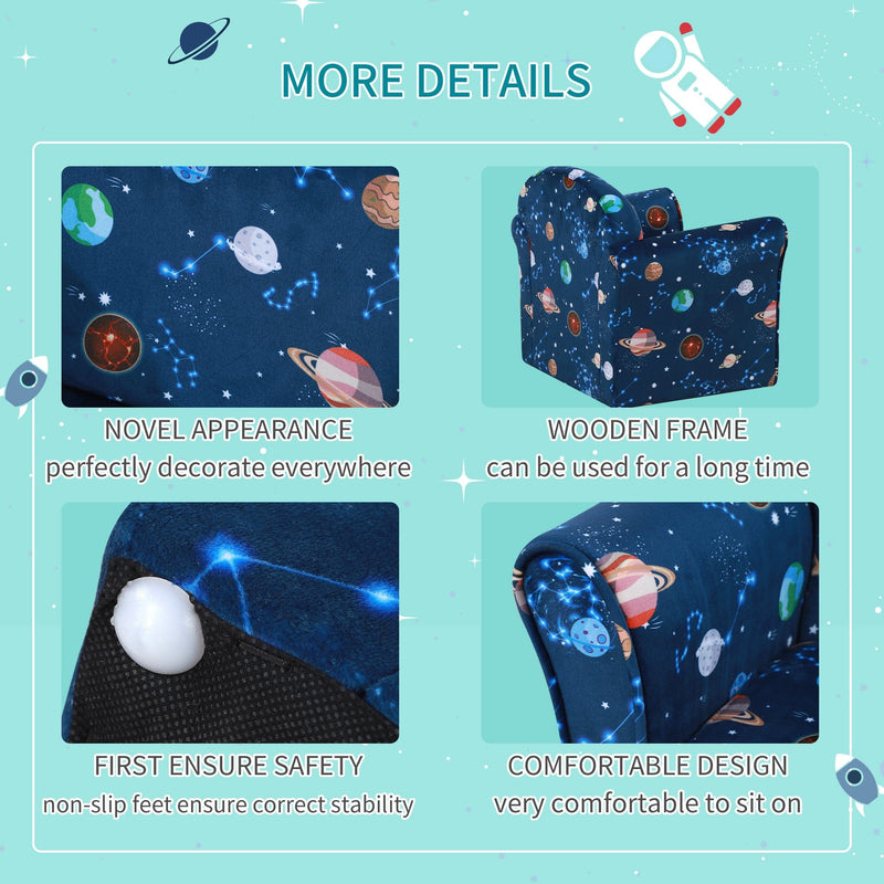 Kids' Blue Planet-Themed Armchair with Wooden Frame