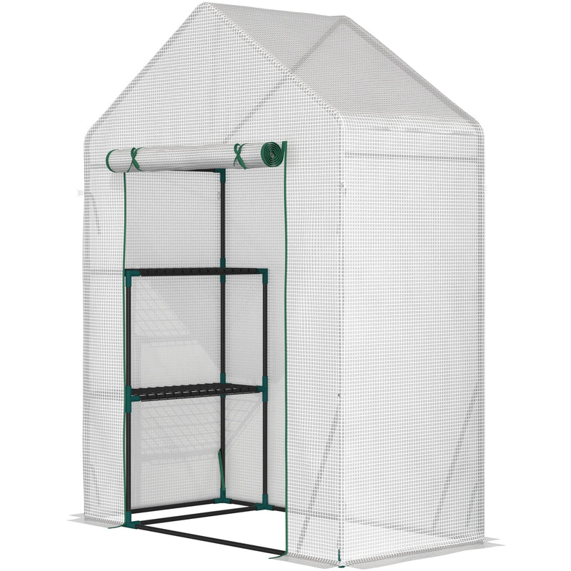 Portable Greenhouse, 2-Tier Shelf, Roll-Up Door, PE Cover