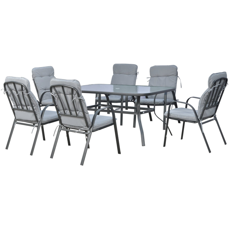 Outdoor 6 Seater Dining Set With Cushions - Black/Grey