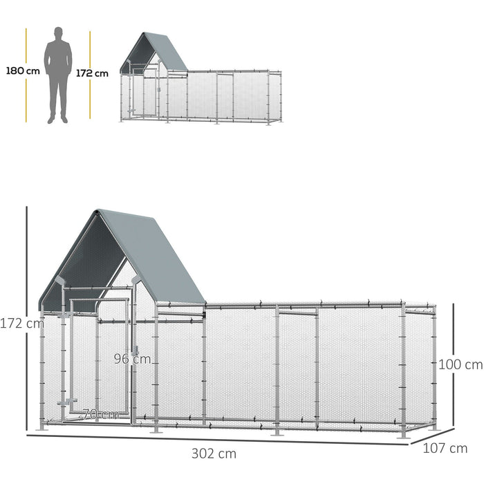 Large Galvanised Walk In Chicken Run w/ Water-Resist Cover