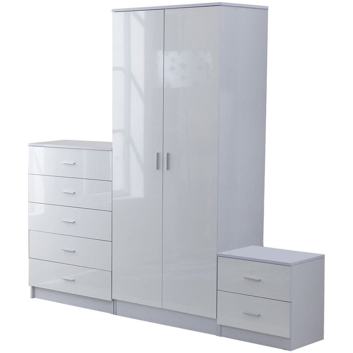 White Gloss Bedroom Furniture Set, 3 Piece