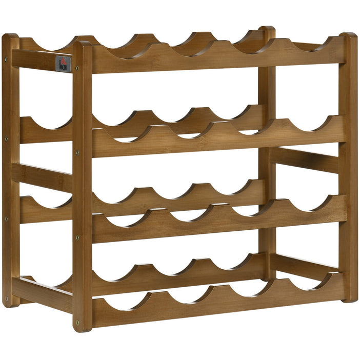 4-Tier Brown Bamboo Wine Rack for 16 Bottles