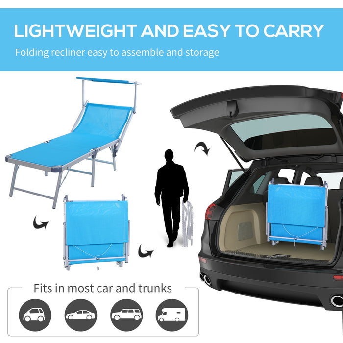 Foldable Sun Lounger With Canopy, Adjustable Back