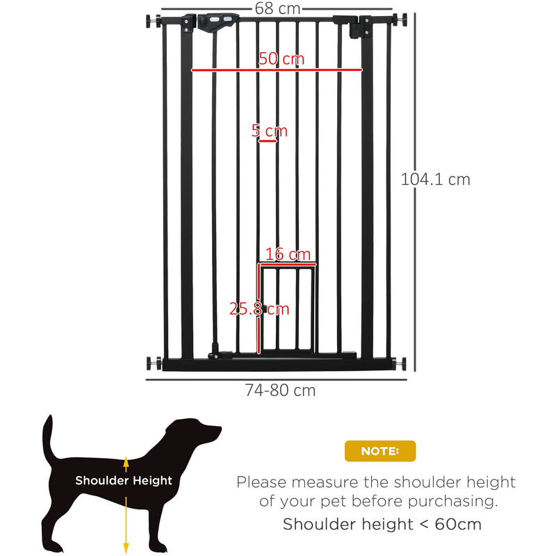 Extra Tall Pet Gate with Door (74-80cm) - Black Pawhut