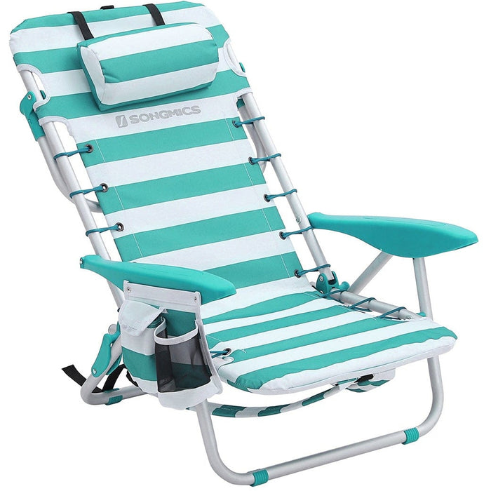 Striped Portable Beach Chair with Headrest