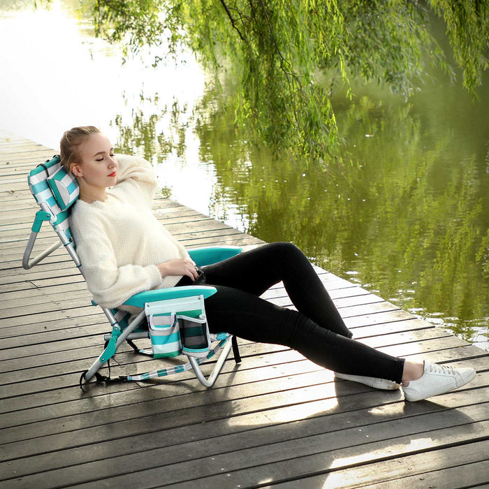 Striped Portable Beach Chair with Headrest