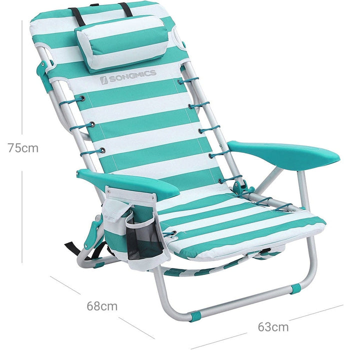 Striped Portable Beach Chair with Headrest