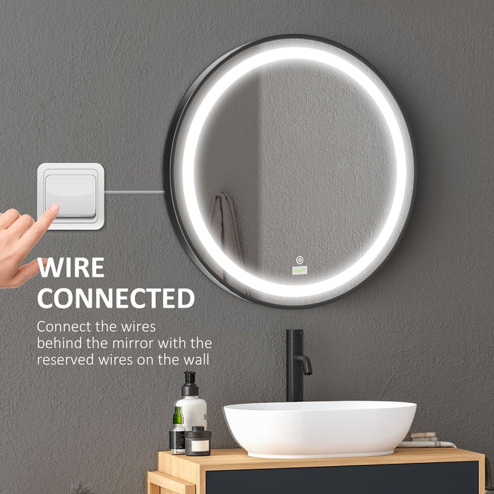 Round LED Wall Mounted Bathroom Mirror, 60cm, Black