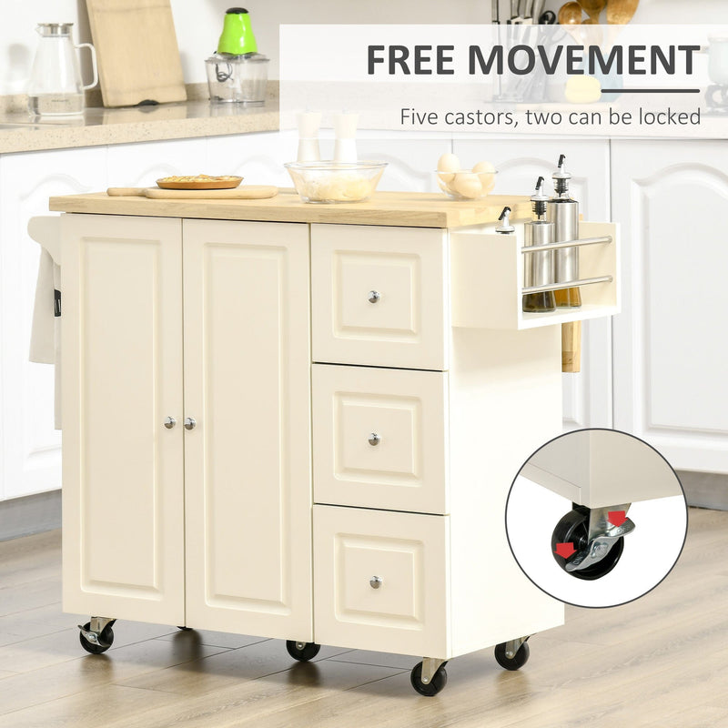 Drop-Leaf Kitchen Cart on Wheels with Storage