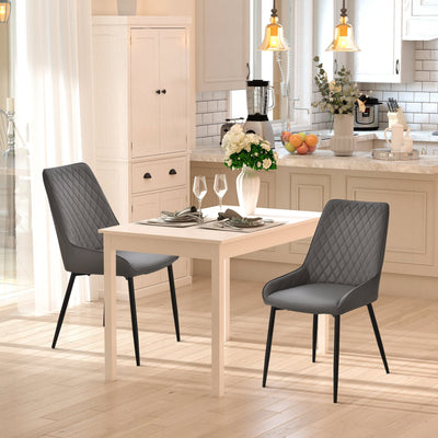 Set of 2 Quilted Dining Chairs, PU Leather, Grey Homcom