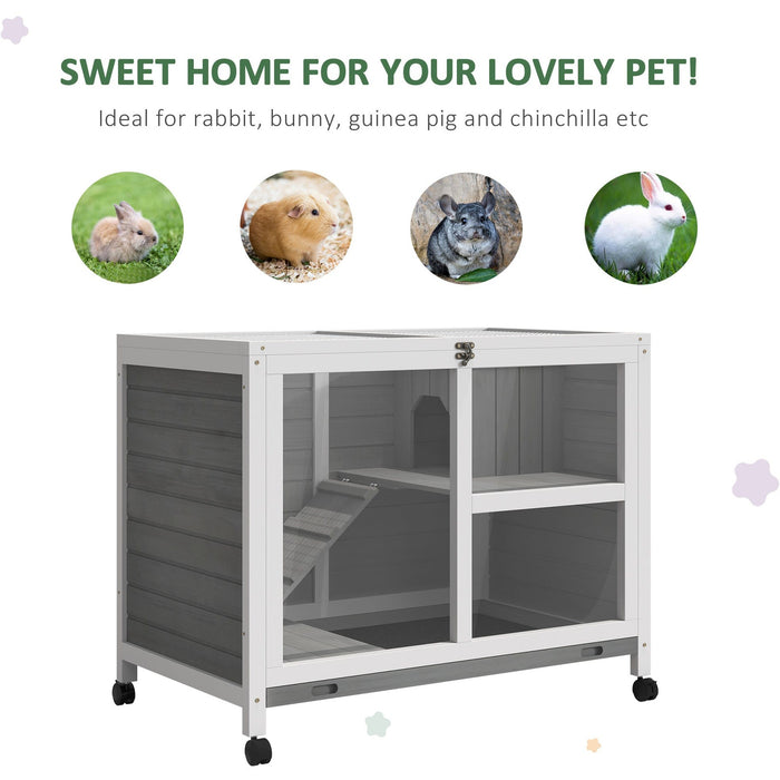 2 Level Indoor Rabbit Hutch With Wheels, Grey