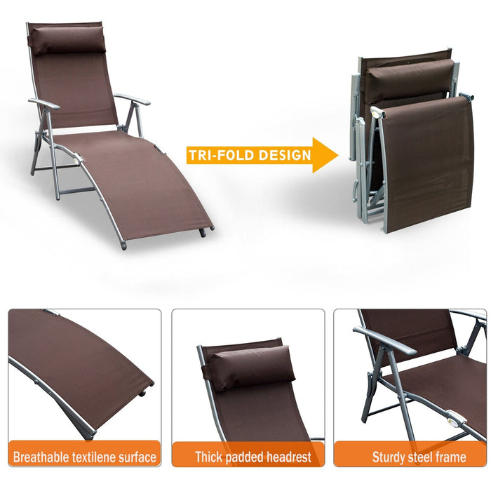 Folding Sun Lounger With Arms, Brown