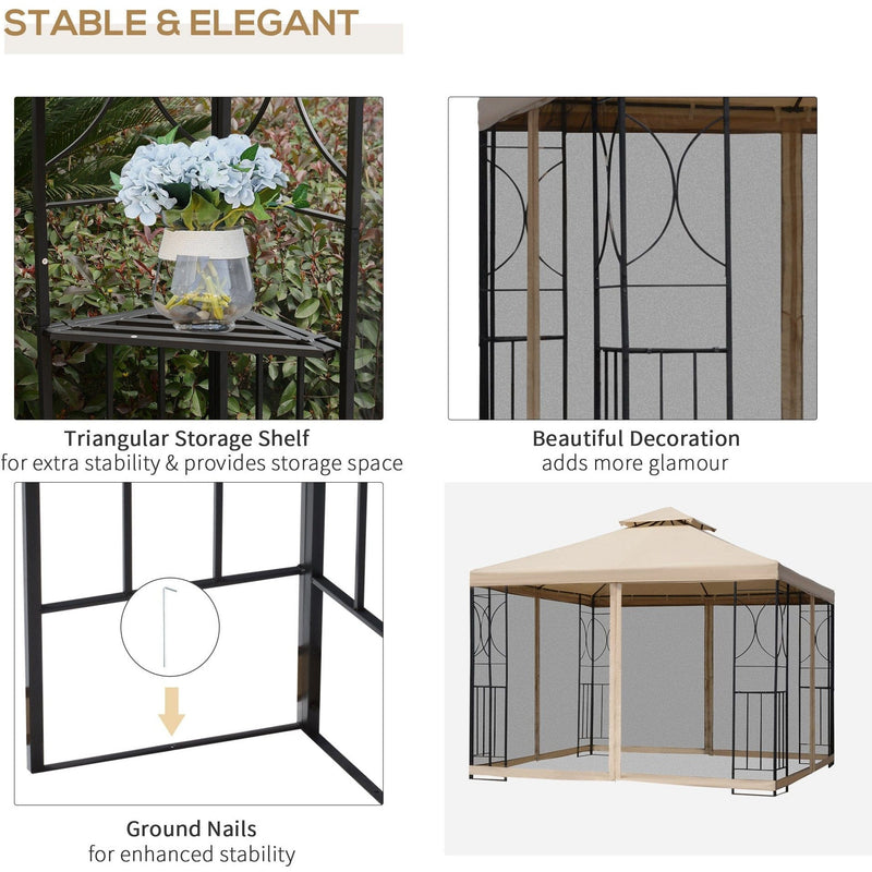 Stylish Metal Frame Gazebo With Mesh Sides, 3x3m