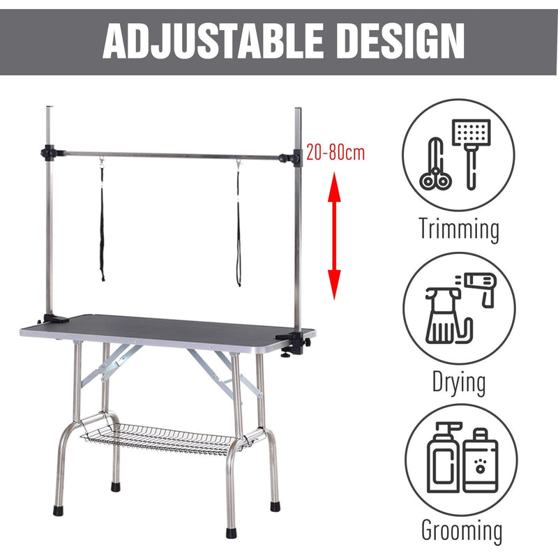 Adjustable Dog Grooming Table with Safety Slings, 107cm