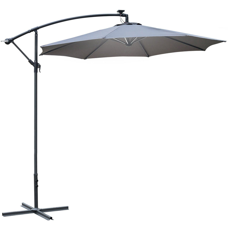 3m Banana Cantilever Patio Umbrella With Lights, Cross Base