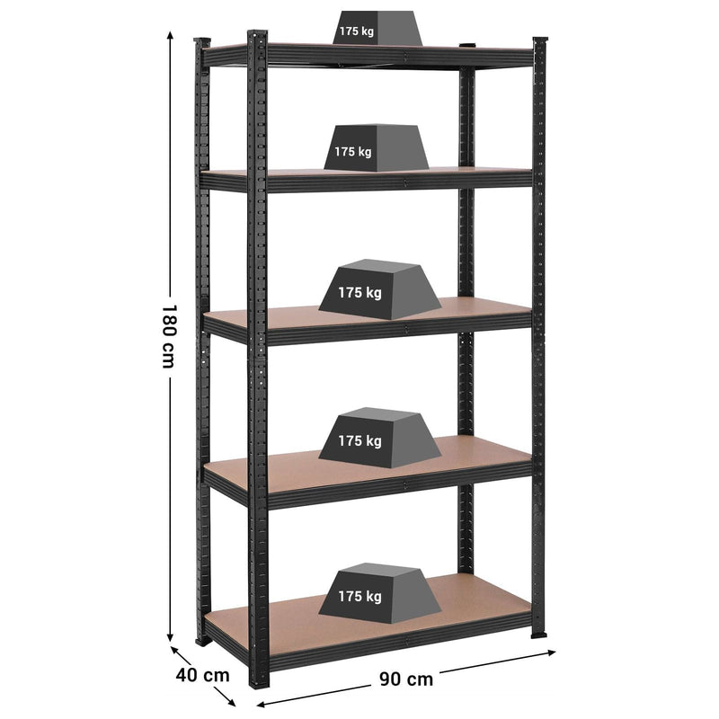 Black Shed Storage Shelves 90x40x180cm by Songmics