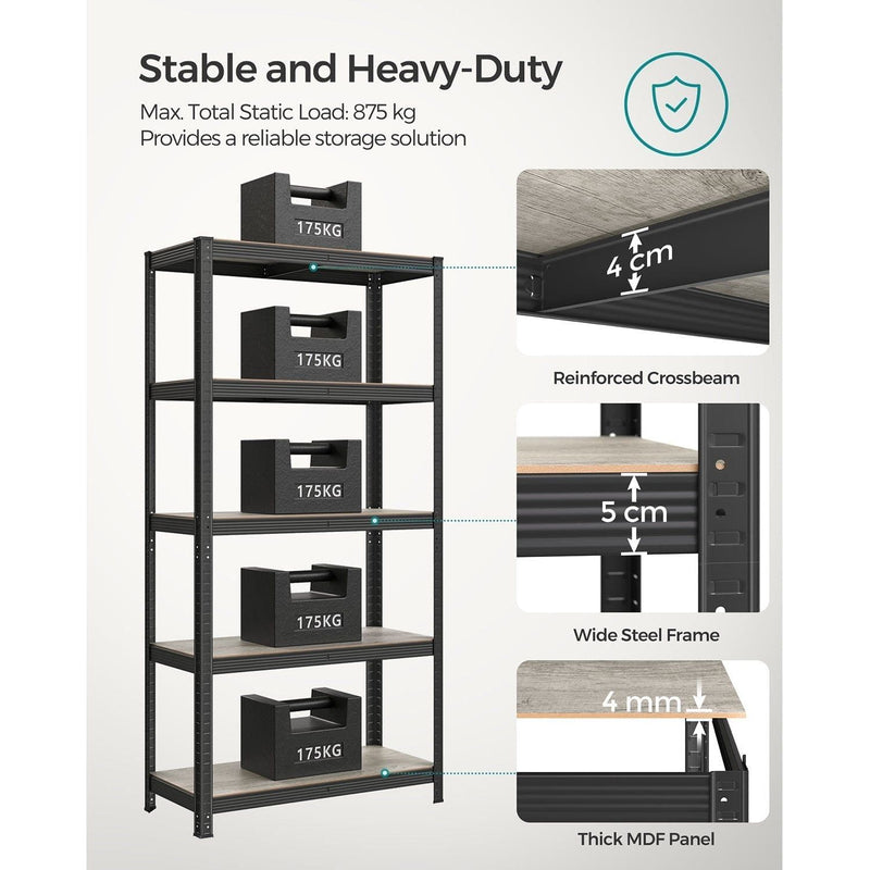 Metal Shelves For Garage 90x40x180cm Black by Songmics