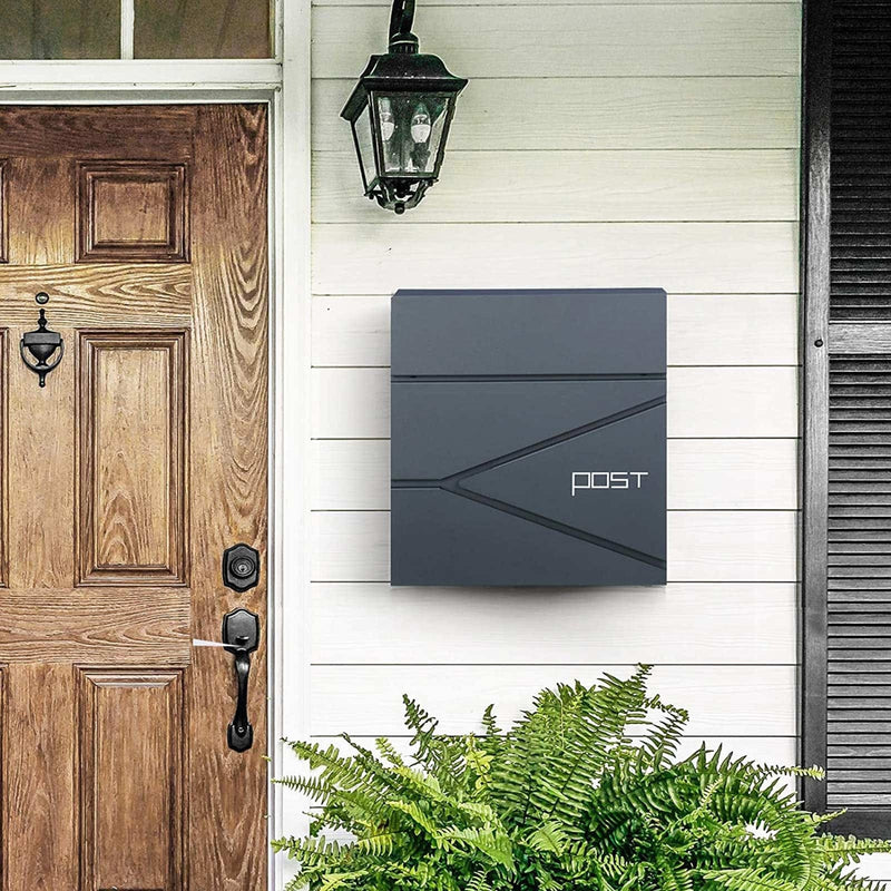 Grey Lockable Wall Mounted Post Box by Songmics