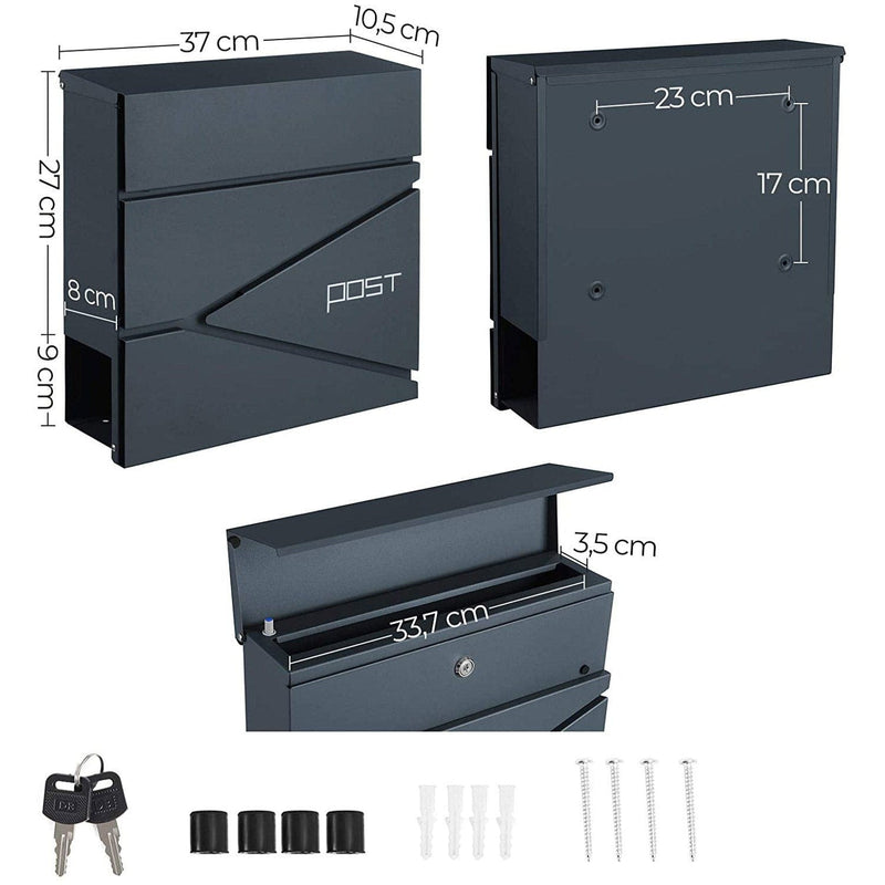 Grey Lockable Wall Mounted Post Box by Songmics