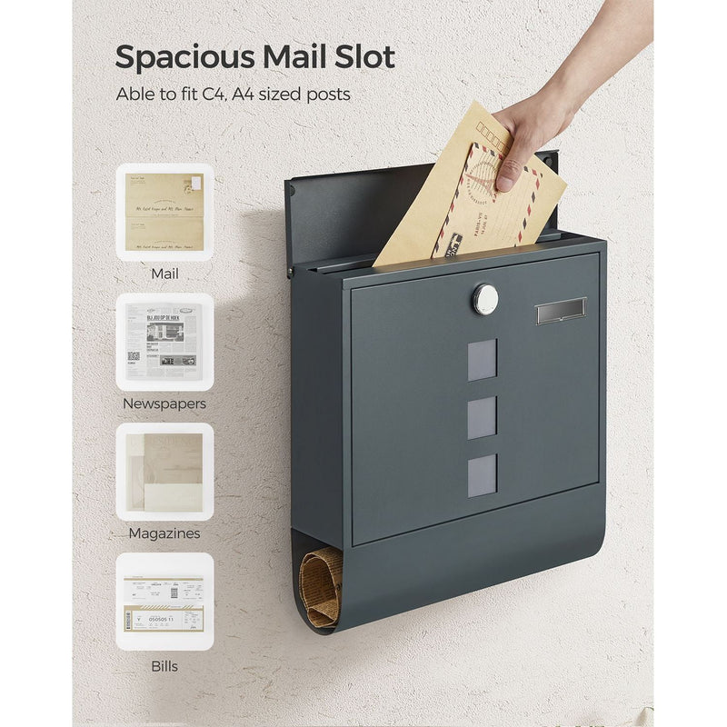 Mailbox With Lock and Newspaper Holder by Songmics