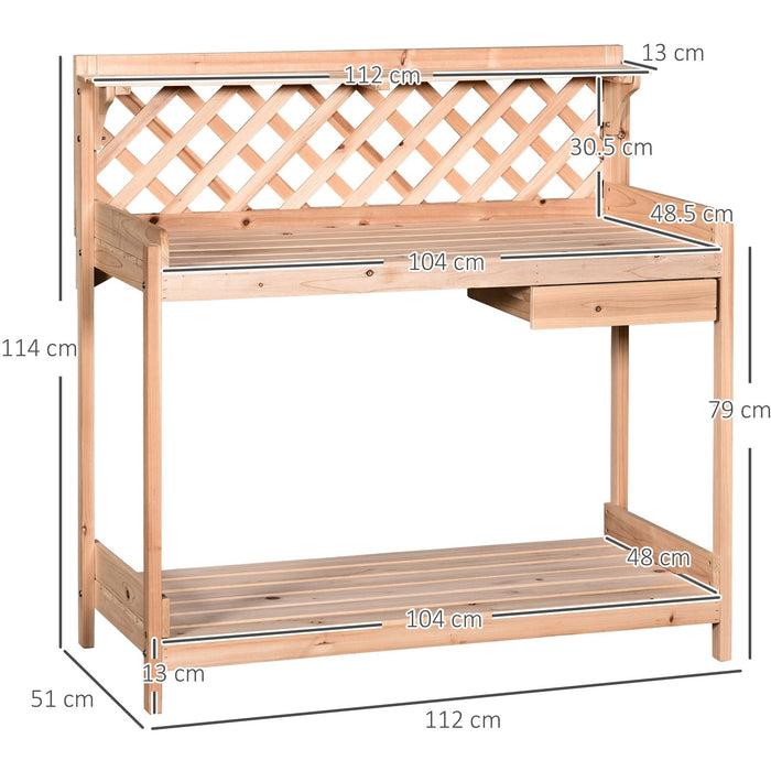 Wooden Potting Table - Drawer, Storage Shelves - Outdoor