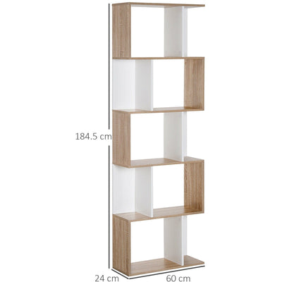 Bookcase 60cm Wide, 5 Shelves Homcom