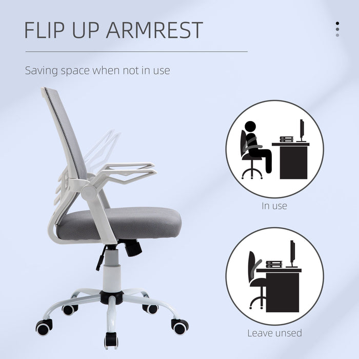 Grey Mesh Swivel Office Chair, Lumbar Support, Flip-Up Arms