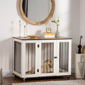 Large Dog Cage End Table with Wheels, Front Latch, White Pawhut