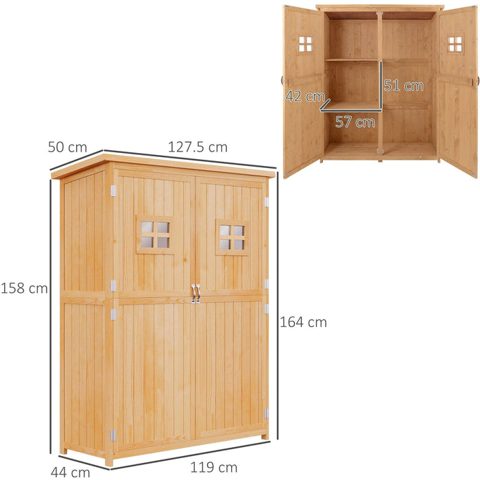 Wooden Garden Shed - Tool Storage, 2 Windows - 127x50x164cm