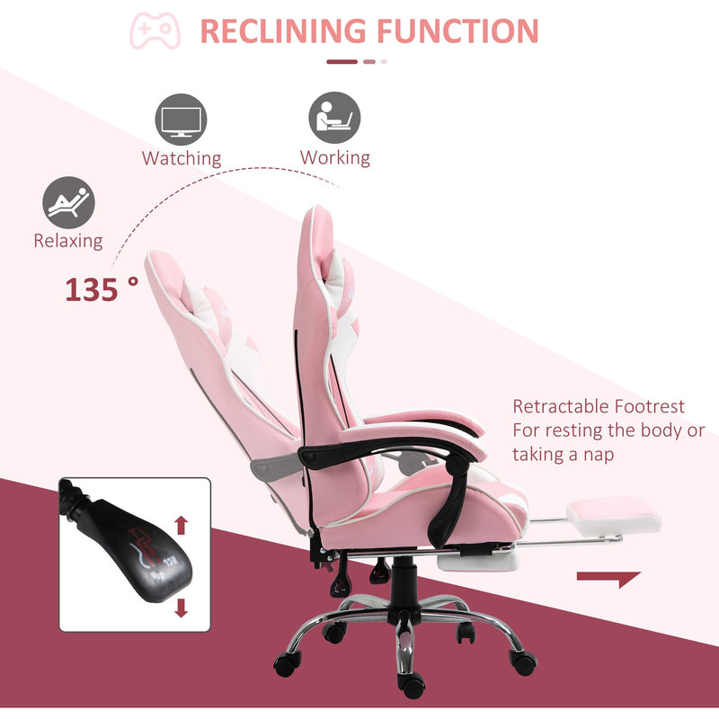 Pink Gaming Chair with Lumbar Support & Swivel Wheels