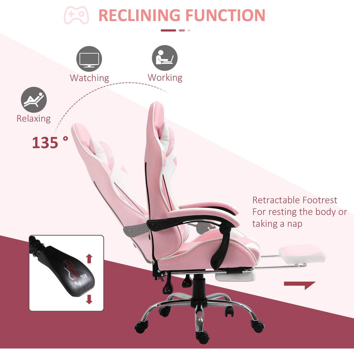 Pink Gaming Chair with Lumbar Support & Swivel Wheels