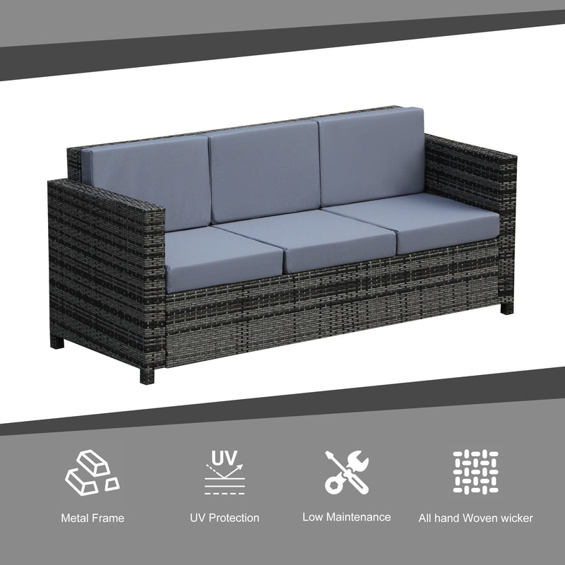 3 Seater Rattan Sofa with Fire Cushions Outsunny