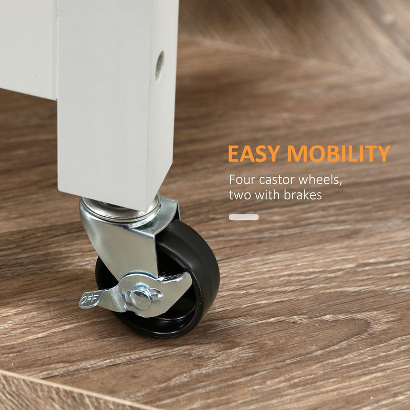 Kitchen Cart on Wheels, Embossed Door, Drawer, White