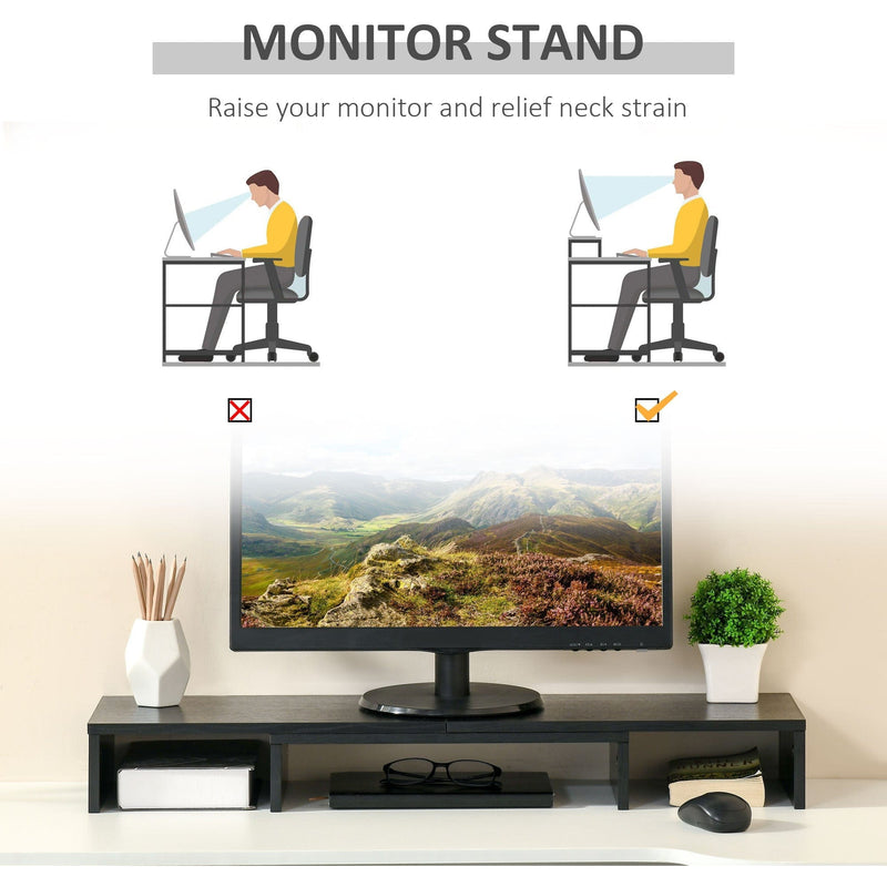 Wooden Dual Monitor Stand, Screen Riser, Black