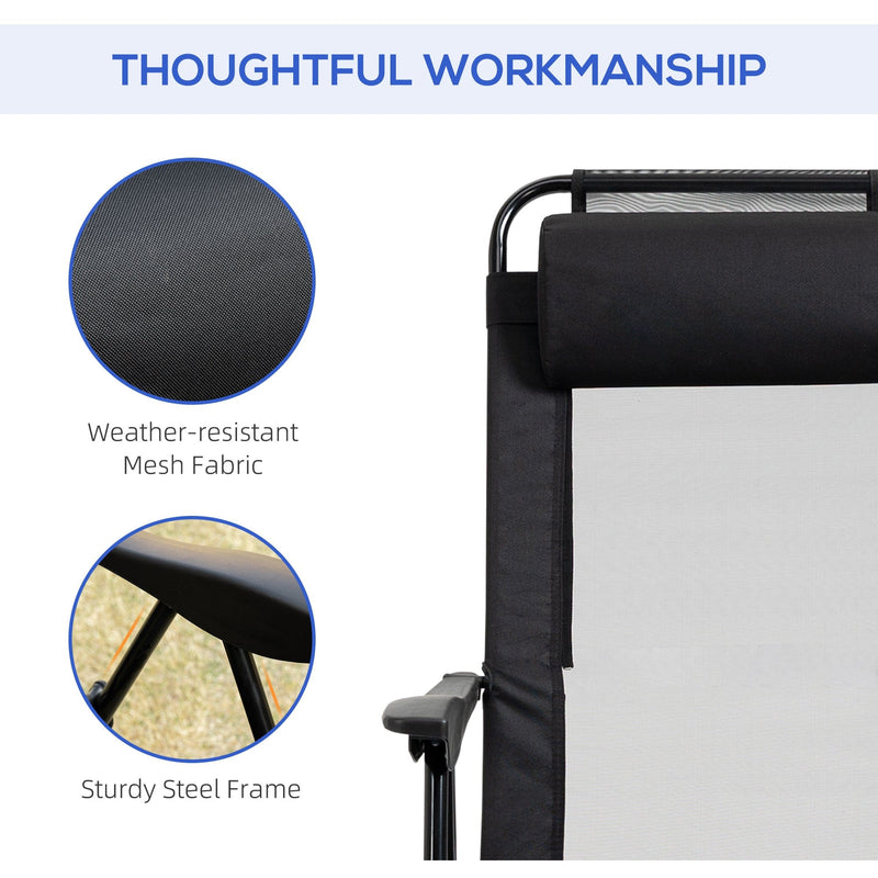 Folding Recliner Patio Chair Set of 2 Black