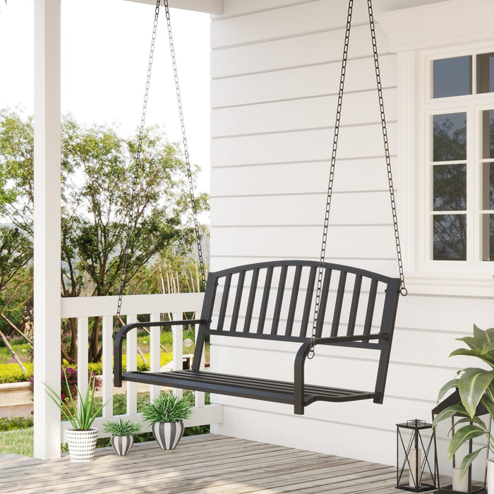 2 Seater Garden Swing Seat, Porch Balcony Bench, Black