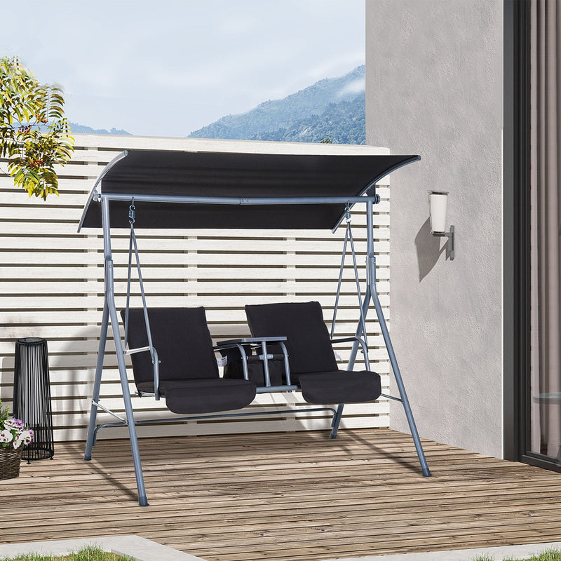 2 Seater Garden Swing Chair With Tilting Canopy & Storage Outsunny