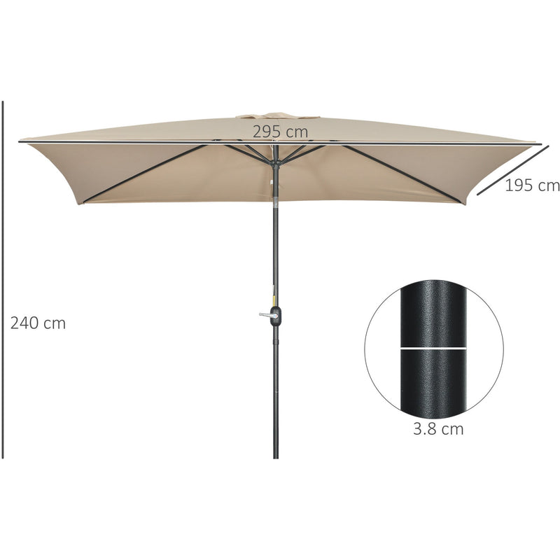 3x2m Stylish Garden Parasol Rectangular - Khaki Outsunny