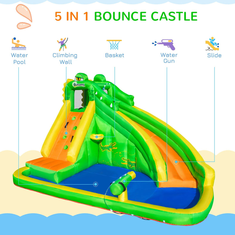5-in-1 Crocodile Kids Bouncy Castle Water Park, Ages 3-8 Outsunny