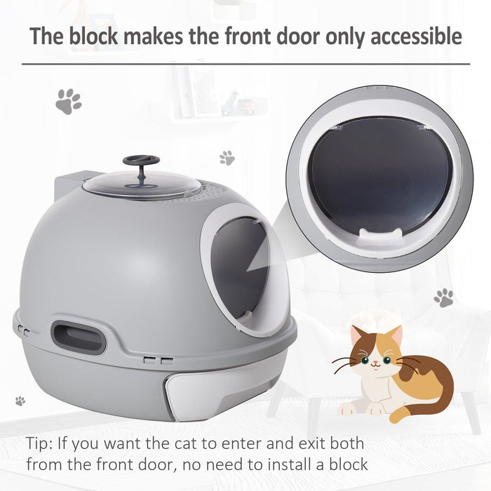 Enclosed Cat Litter Box, Easy Clean, Scoop, Skylight, Grey