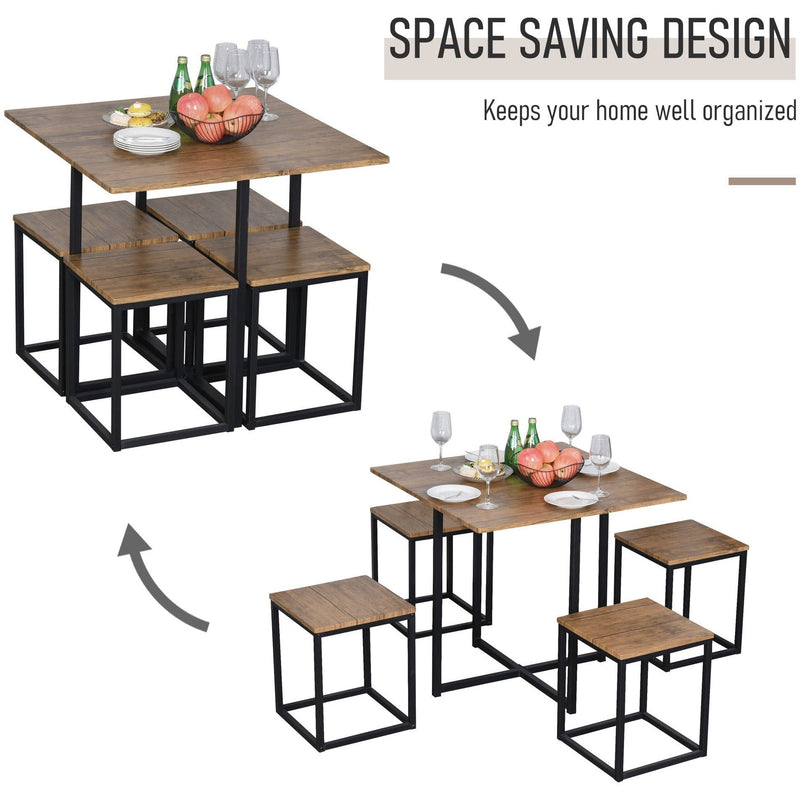 Table and Stool Set, 5-Pc Industrial Style Metal Frames