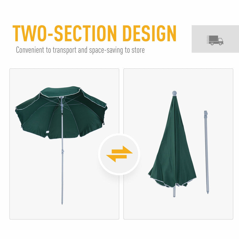 2.2m Beach Umbrella Parasol, Steel - Dark Green